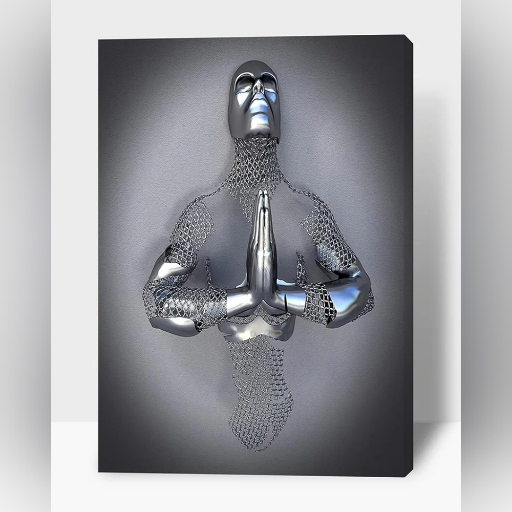 Love Heart 3D Effect Wall Art Canvas Print Abstract Metal Figure Sculpture 12x18